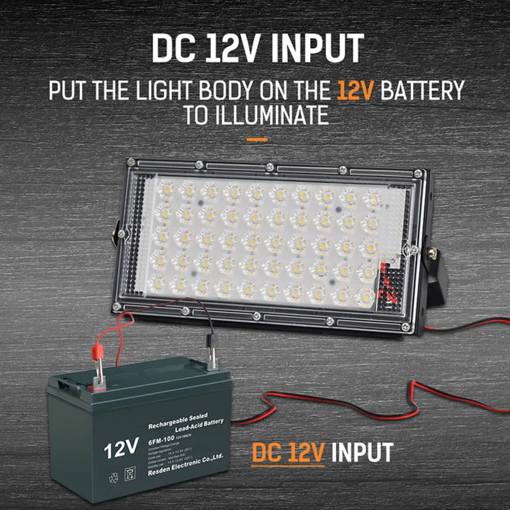 LED Floodlights LED Floodlights 50/100W Waterproof Led White DC 12V /RGB AC 220V Flood Light Street Lamp Emergency Outdoor Lighting Illumination