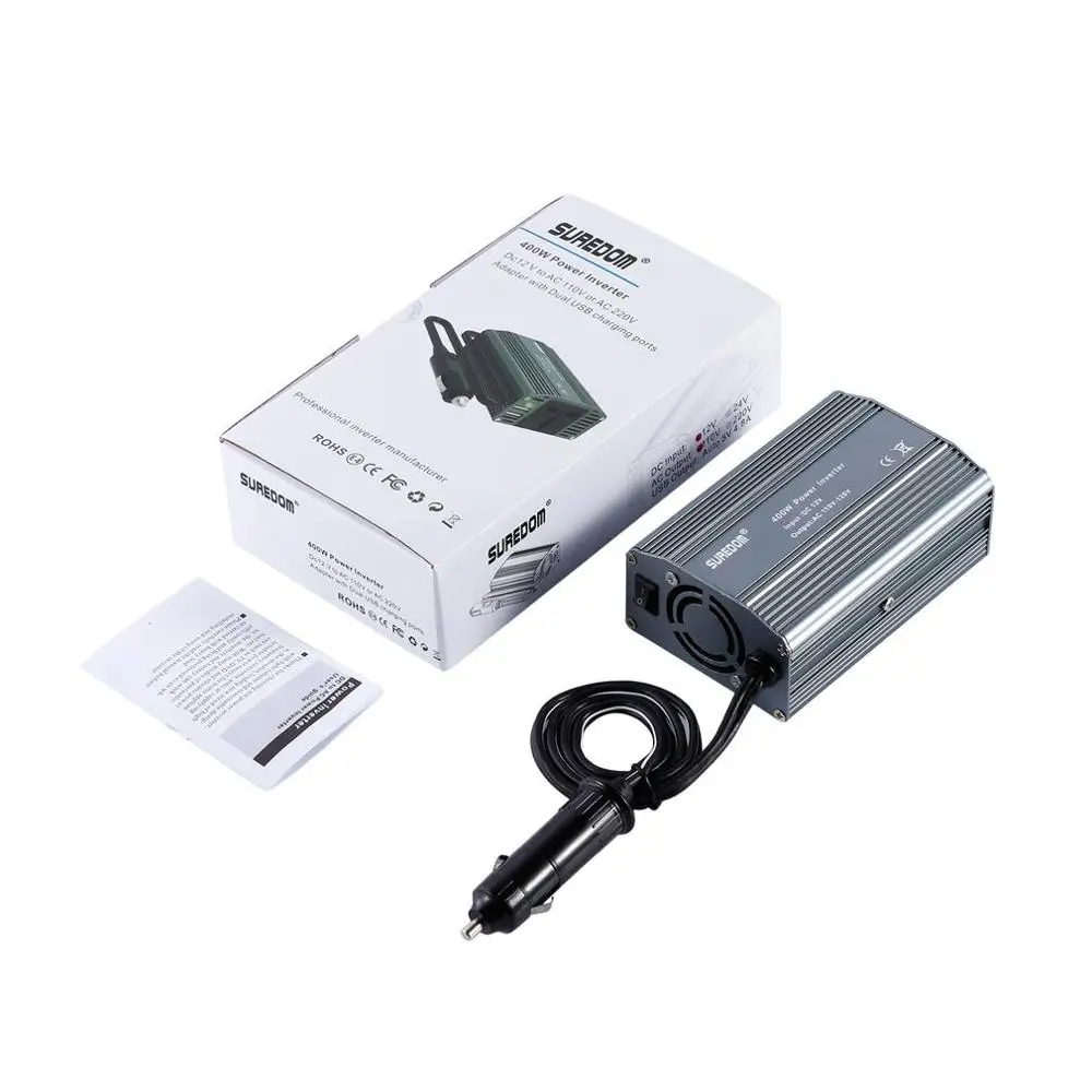 Автомобильный инвертор 400 Вт с 2 розетками и портами USB для зарядки автомобильный