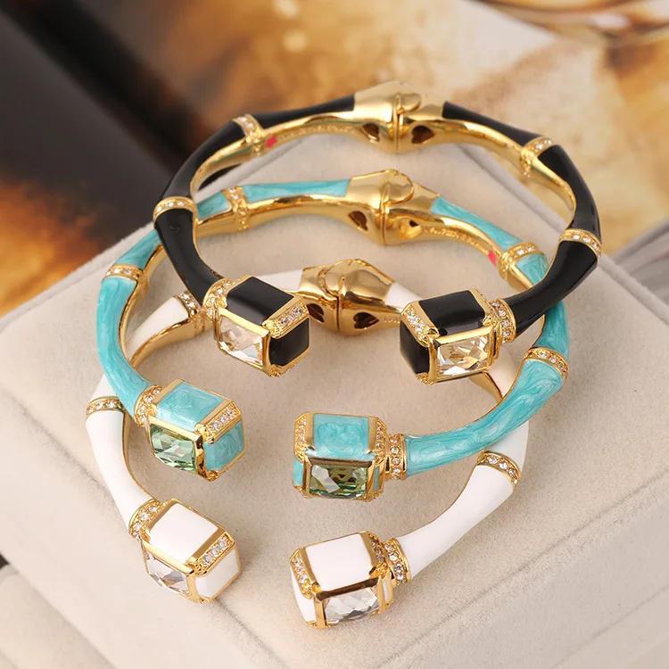 

European and American Fashion Jewelry Wholesale Enamel Glaze hand-painted Pearl Bamboo Festival opening bangle Girl