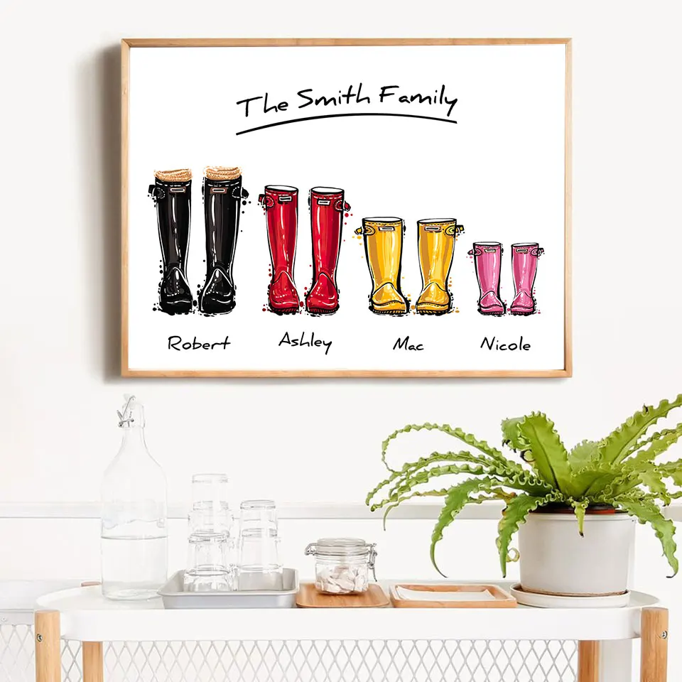 Custom-Family-Print-Gift-Personalised-Poster-Wellies-Wall-Art-Canvas-Painting-Wellington-boot-Wall-Pictures-For (1)