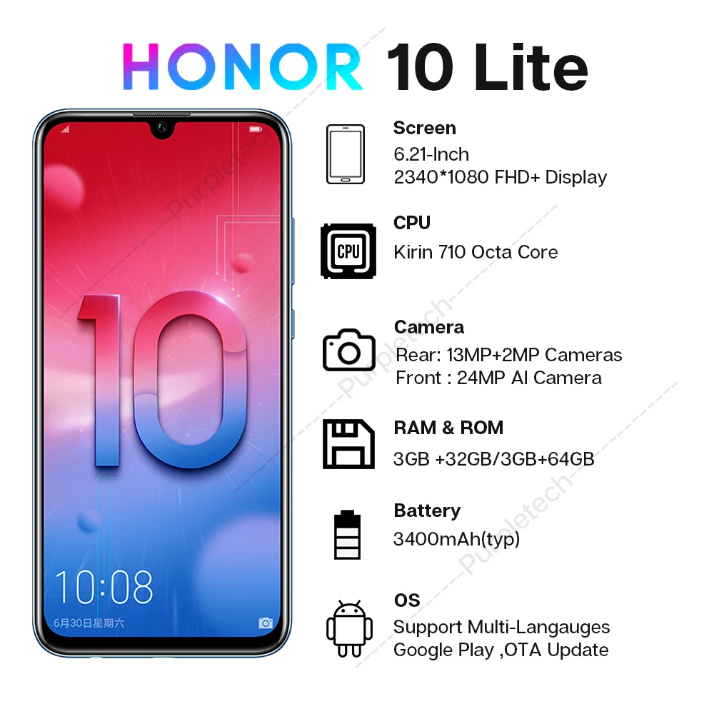  Global Version Honor 10 Lite Smartphone Kirin 710 Octa Core 6.21