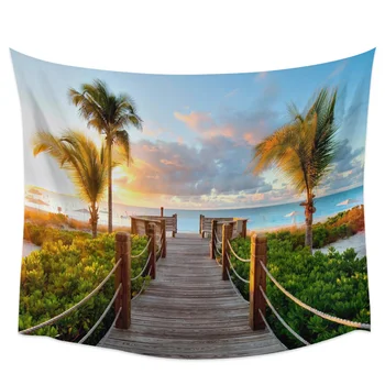 

Sandy Beach Dusk Boardwalk Wall Tapestry Cover Beach Towel Picnic Yoga Mat Home Decoration