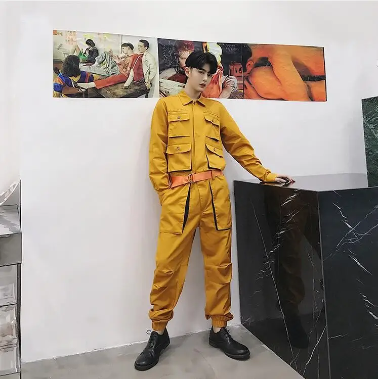 SHENGYUJIN S~ 2XL! Осень Ретро оснастки комбинезон мужские ins тренд брюки хип хоп Свободные Комбинезоны мужской костюм