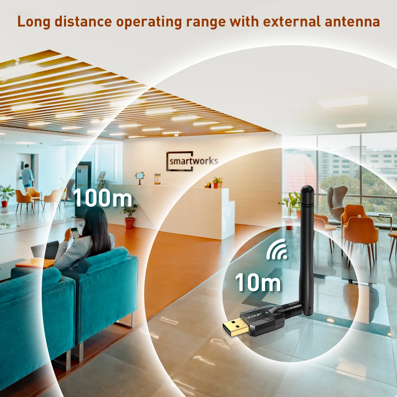 Bluetooth Adapter EDUP B3536 100M Long Range Bluetooth Adapter Dongle Bluetooth 5.1 Wireless Speaker Audio Receiver USB Transmitter For PC