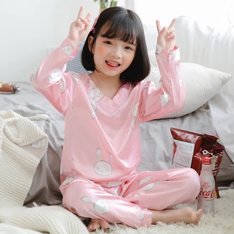 Шелковые пижамы для девочек, осенняя тонкая Пижама, костюм Детская ...