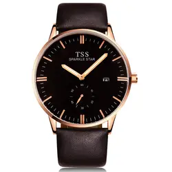 TSS T5008 мужские часы серии Bauhaus Мужские кварцевые часы модные водонепроницаемые Календарь для отдыха простые итальянские кожаные