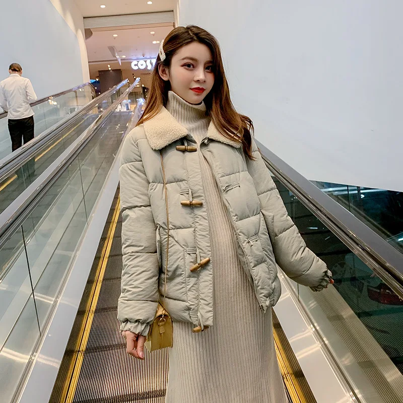 

2019 New Style Korean-style Lamb Fur Collar Students down Jacket Cotton-padded Clothes Short-height Short Cotton-padded Clothes