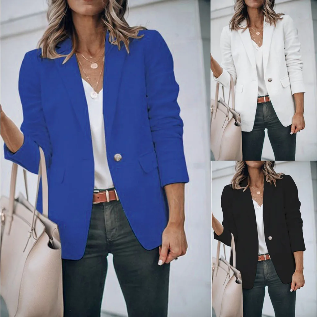 

Fashion Autumn Women Office Worker Solid Full Sleeve Button Suit Jacket Coat Loose Mini Party Vestidos Plus Size Drop shipping