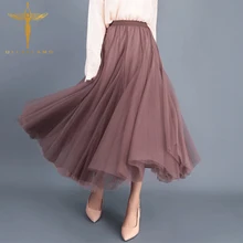 Женская Повседневная сетчатая плиссированная юбка, осенняя и зимняя Милая длинная Плиссированная сетчатая юбка с высокой талией, Офисная Женская свободная юбка