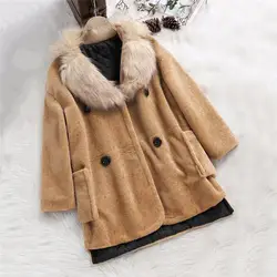 Зимняя байкерская куртка Женский меховой воротник новые женские изысканные пальто из искусственного меха Мягкая флисовая Толстая куртка