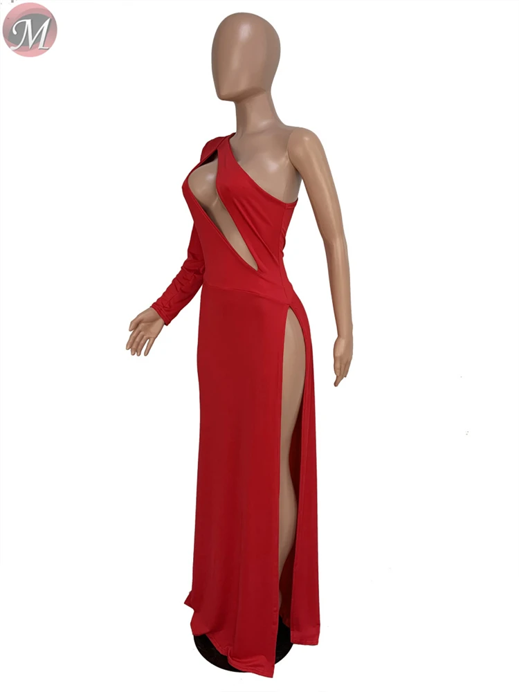 9060618 queenmoen latest design fashion sexy sloping shoulder single cuff high slit woman club party dress