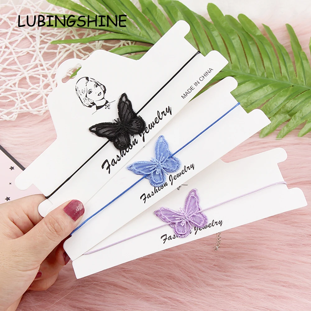 Korea Boho Butterfly Pearl Charms Chain Necklace Choker for Women Girl Harajuku Collars Cute Fabric Lace Jewelry | Украшения и