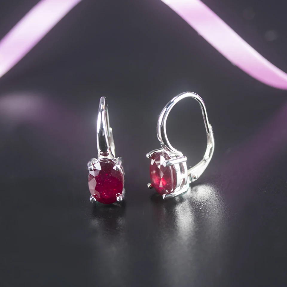 Bolai 9*7mm Natural Ruby Stud English Hook Clasp Earrings Real 925