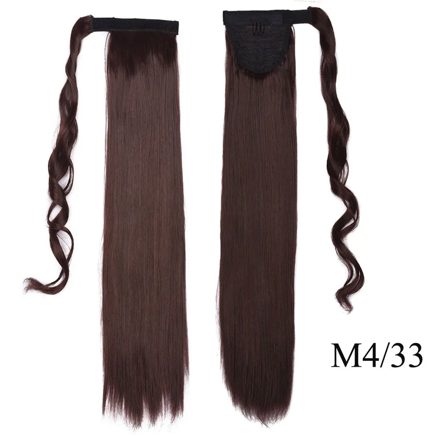 22 дюйма длинные 100 г конский хвост синтетические волосы с зажимом внутри шелковистые прямые длинные волосы высокая температура волокна обертывание - Цвет: M4 33
