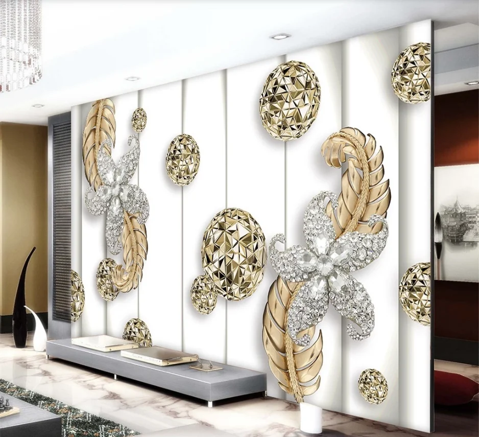 Papel de parede personalizado 3d mural jóias em relevo simples moda novo estilo chinês tulipa fundo ouro rendas jóias flor murais 26 H3428356624924bdb9a838a496ef7e4e4i