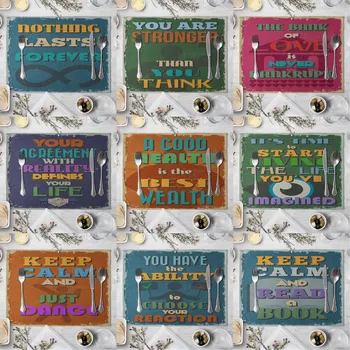 

1 Pcs Vintage Letter Pattern Kitchen Placemat Dining Table Mat Drink Coaster Cotton Linen Pad Bowl Cup Mat Home Decor