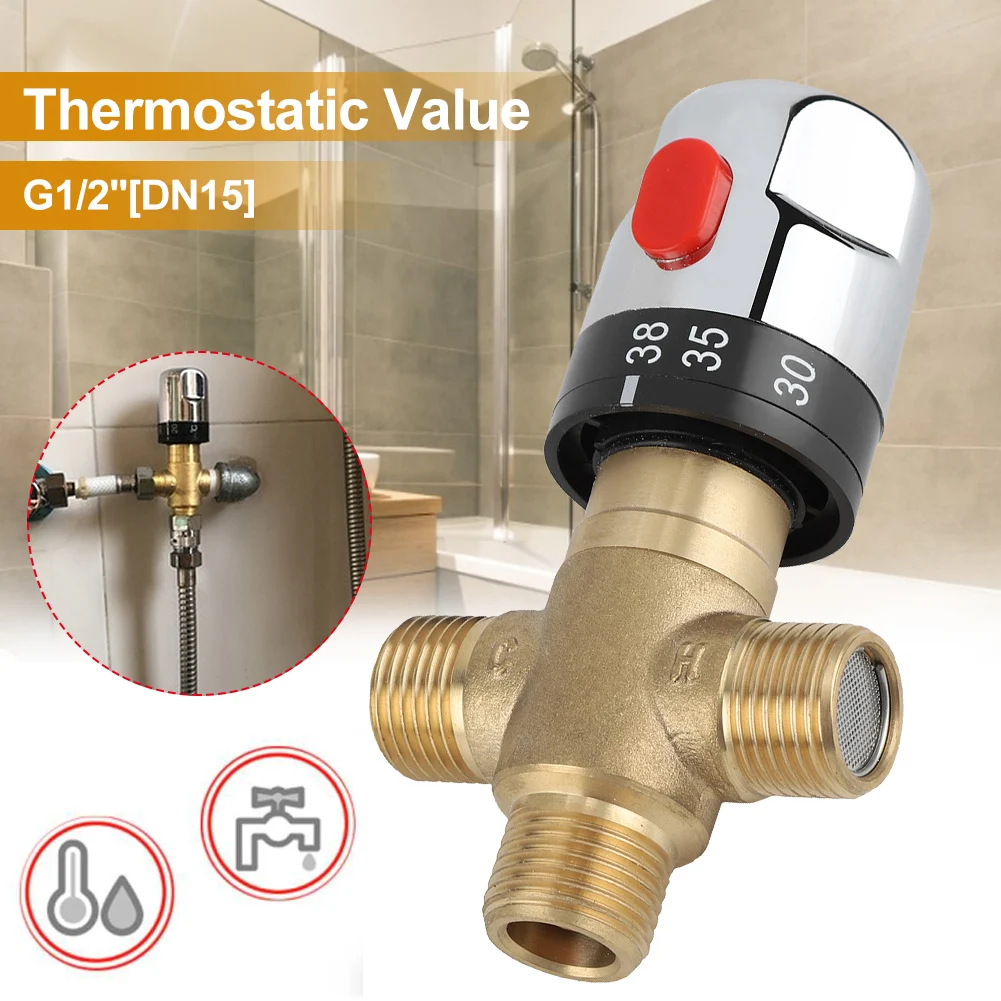 Válvula de ángulo de baño Válvula mezcladora termostática de latón macizo G1 2 para el sistema de ducha Control de la temperatura del agua Control del termostato de la cuenca del tubo 
