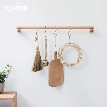 

Solid wood kitchen towel bar bathroom wall hanging wooden creative multifunctional storage hanging rod