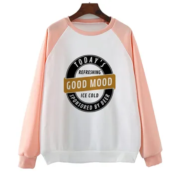 

Cold Beer In A Good Mood Hoody Casual Women　Hoodies Funny Cool Print Hoody Women　Casual Long Sleeve Tops