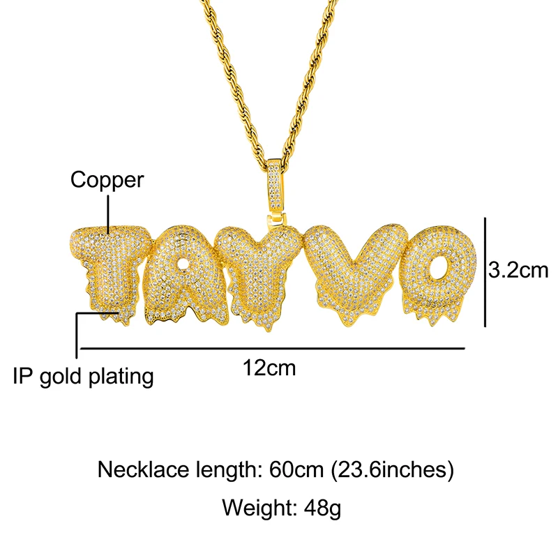 D& Z Iced Out Bling CZ капельные буквы на заказ ожерелье микро проложили пузырь письмо кулон колье для мужчин хип-хоп ювелирные изделия