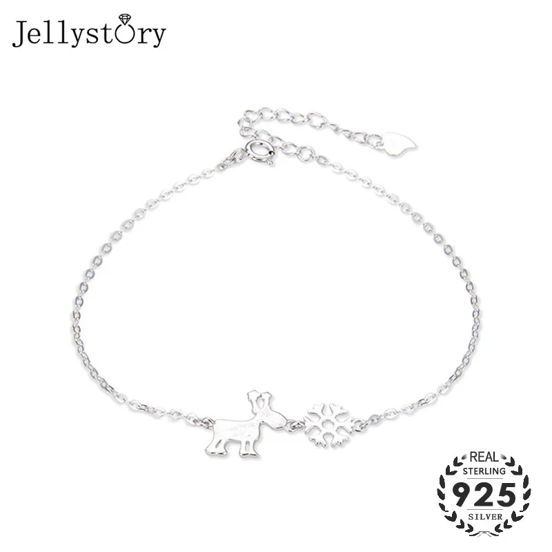 Jellystory Модные 925 стерлингового серебра браслет Лось Снежинка Форма ювелирные