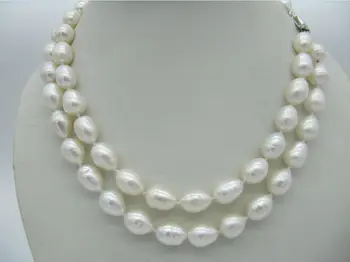 

Elegant 2 Rows 9-10mm Freshwater White Natural Baroque Pearl Necklace 18-19''