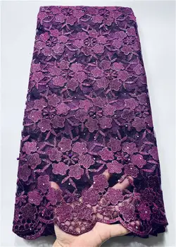 

Purple African Lace Fabric 2020 Embroidered Nigerian Laces Fabric Bridal High Quality French Tulle Lace Fabric For Women Dress