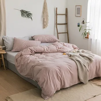 

Color-matching cotton washed cotton modern style simple home four-piece bedding pure cotton bed linen double quilt cover