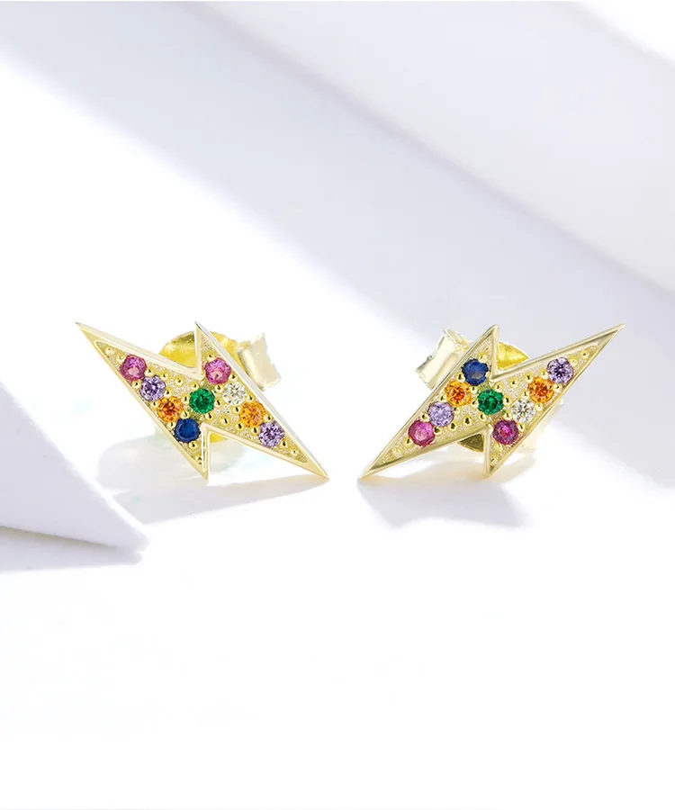 Серьги в форме молнии BISAER 925 пробы серебряные светящиеся кубические циркониевые серьги-гвоздики для женщин ювелирные изделия ECE806