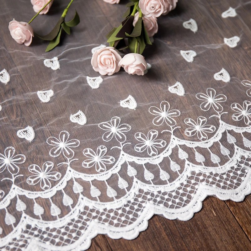 

high quality african lace fabric 1yard 32cm width embroidered lace flower white DIY Handmade trimmings for sewing material