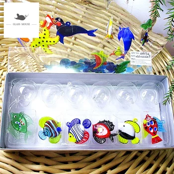 

Custom hand blown floating glass Bubble tropical fish Figurine aquarium decoration pendant miniature murano glass animal statues