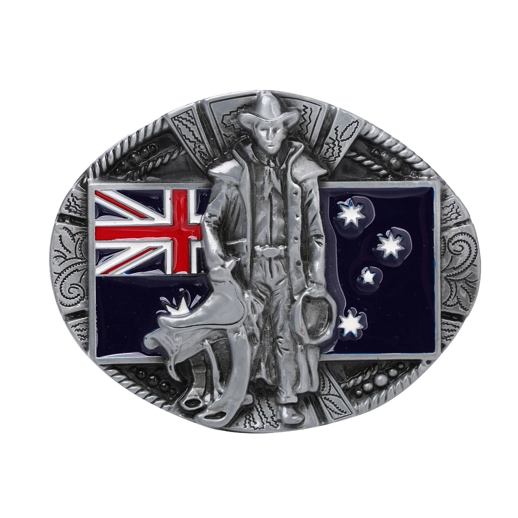 Zinc Alloy Vintage Classic Knight Australian Flag Western Cowboy Cowgirl Belt Buckle 