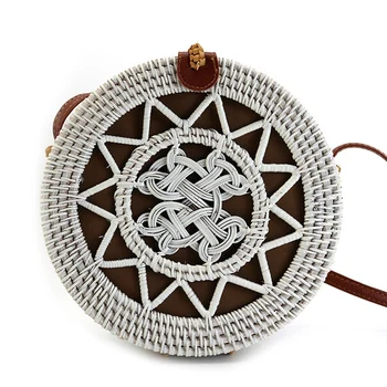 

Round Beach Rattan Bag Women Handmade Woven Straw Bags Bohemia Beach Shoulder Bag Circle Handbag