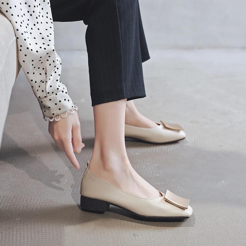 

Shoes Woman 2019 Casual Female Sneakers Oxfords Women's Square Toe Shallow Mouth Modis Flats All-Match New Leather Cute Dress