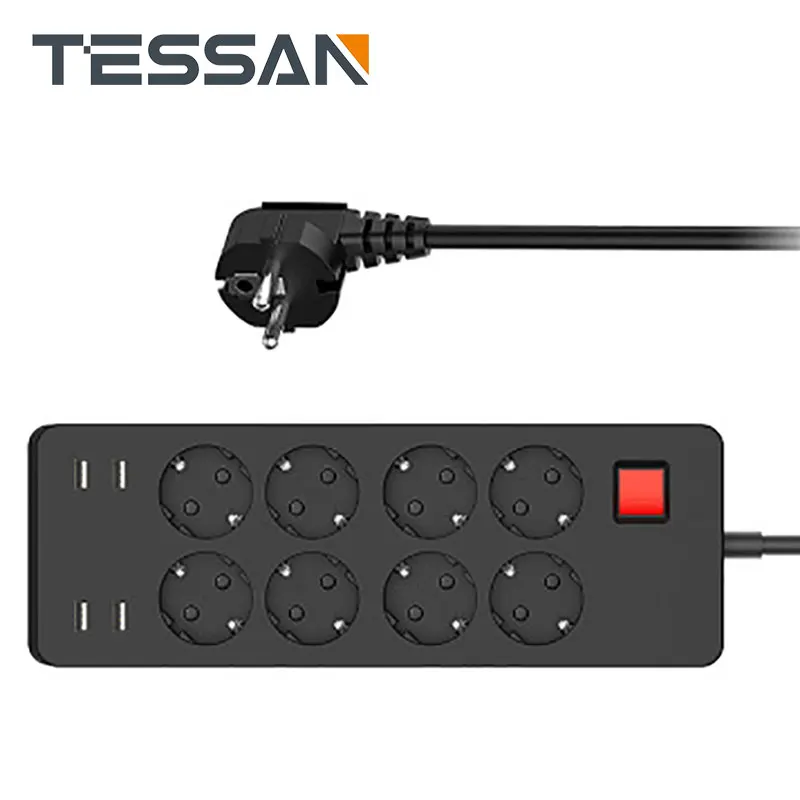 

Multiple Power Strip Surge Protector 8 Way AC Outlets EU Electrical Plug Socket with 4 USB Charger Adapter 1.5m Extension Cord