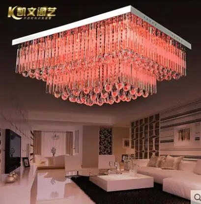 

Double-layer atmospheric rectangular ceiling lamp LED crystal lamp living room lamp bedroom lamp restaurant light modern