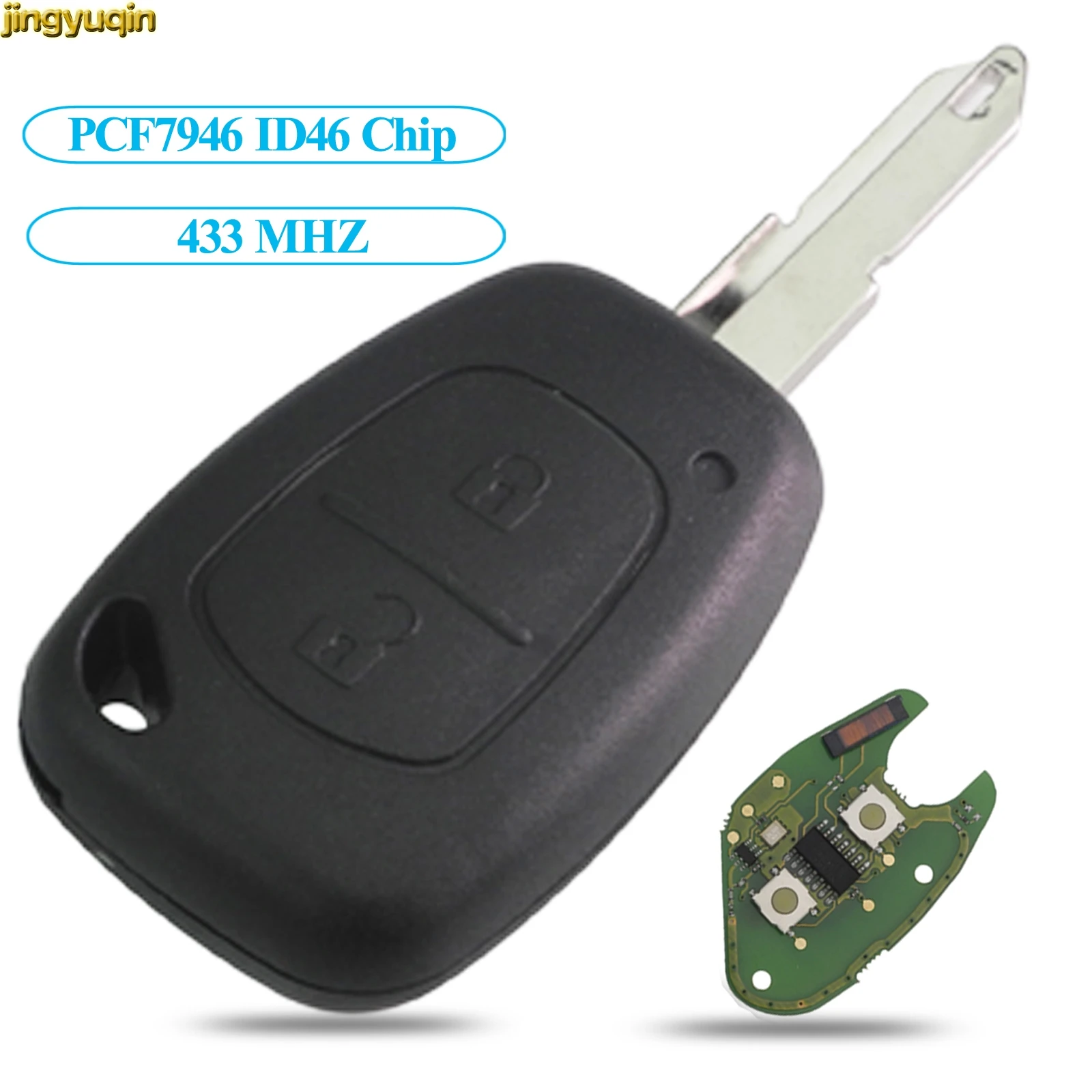 Jingyuqin Complete Remote Car Key for Renault Traffic Master Vivaro Movano Kangoo Ne73 Uncut Blade Chip ID46 Transmister 2Button |
