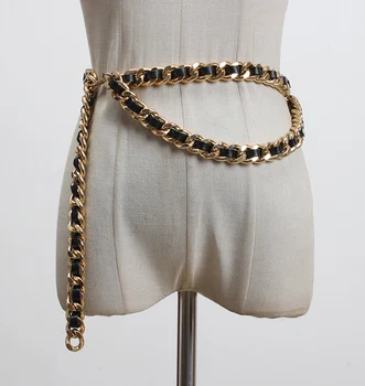 

Women chain belt new 2020 spring summer designer gold color metal chains waistband