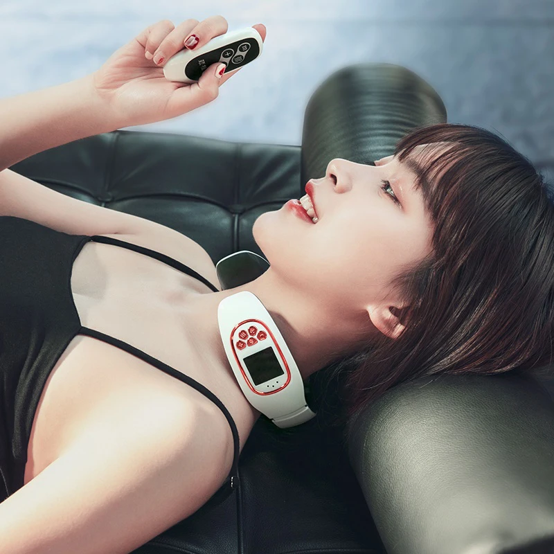 Electric Neck Massager to Relieve Back Shoulder Pain Cervical Pulse Massage Device Hot Compress Massager for Neck Remote Control