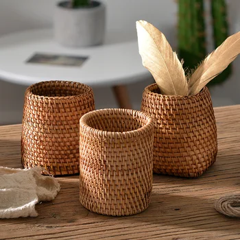 

Kitchen Rattan Chopsticks Tube Shovel Spoons Bucket Dinner Knives Forks Tableware Storage Box Home Storage Baskets Organizer