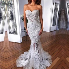Великолепное Кружевное Свадебное платье русалки, сексуальное свадебное платье без бретелек, милое платье с коротким шлейфом, аппликации свадебные платья, Vestido de Noiva