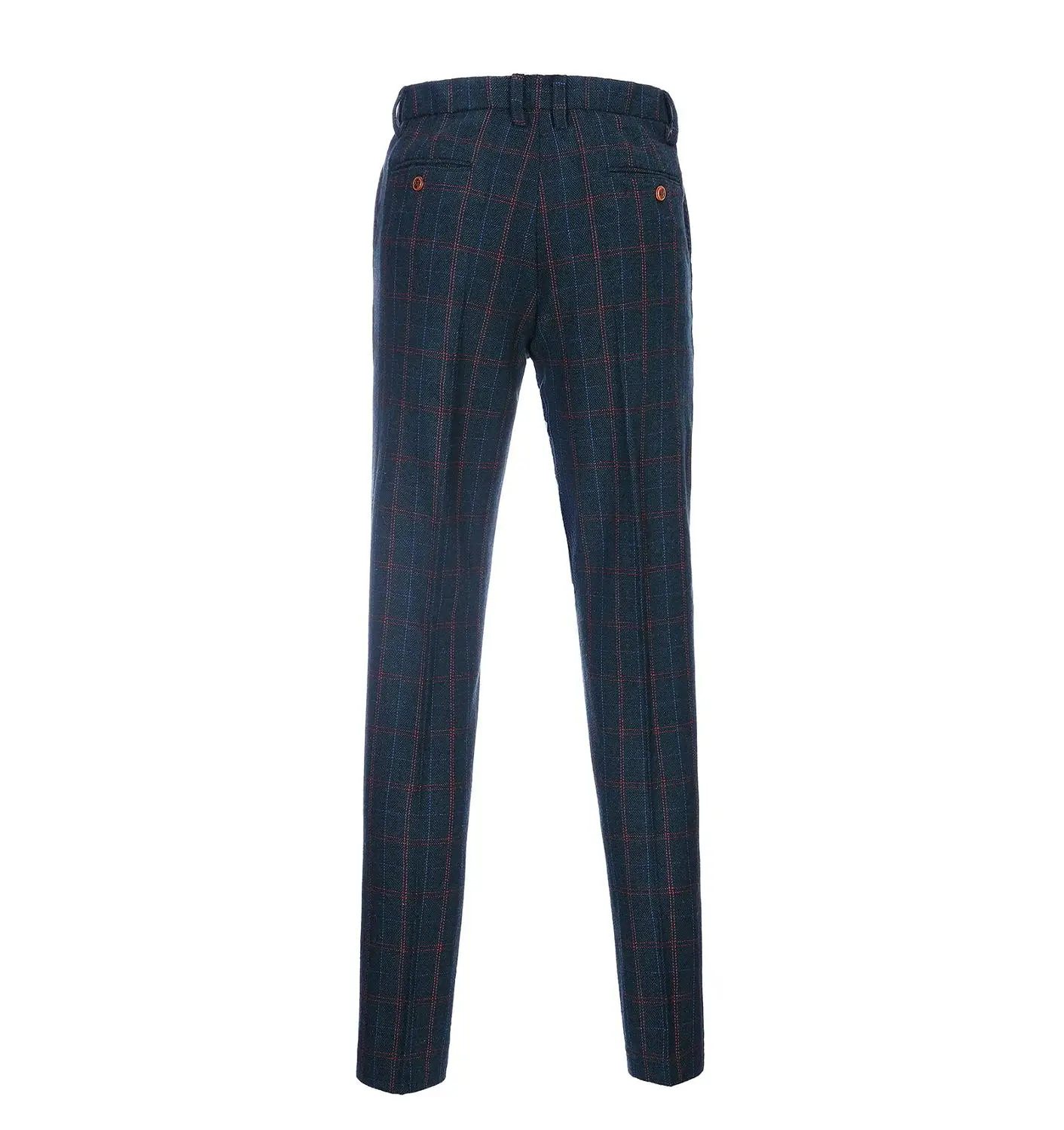 Men's Herringbone Pants Plaid Suits Trousers Wool Tweed Suits Pants With Hidden Expandable Waist For Wedding 5