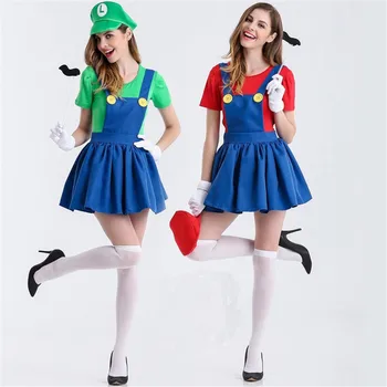 

S-4XL Adults Funy Super Mario Luigi Brothers Plumber Cosplay Costume For Women Girls Halloween Fancy Dress Party Costumes