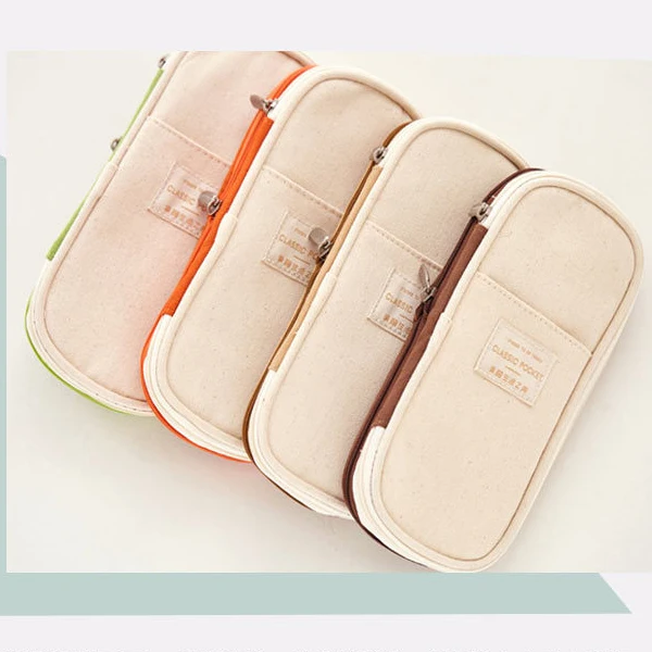 

Telescopic Macaron Color Pencil Case Large Capacity Zipper Canvas Makeup Stationery OUJ99