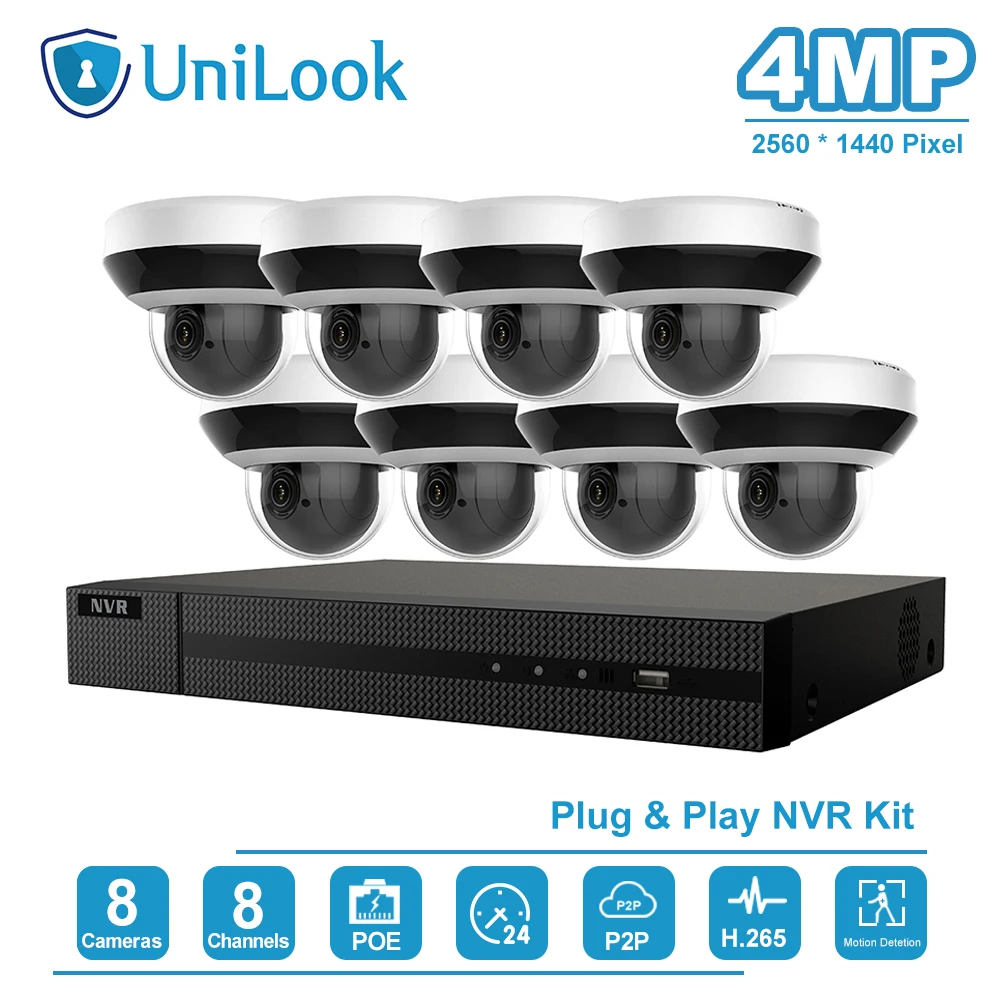 UniLook 8CH NVR 4MP 4X Оптический 16X цифровой зум POE Комплект ip-камеры для дома/на открытом воздухе система безопасности CCTV видеонаблюдение NVR