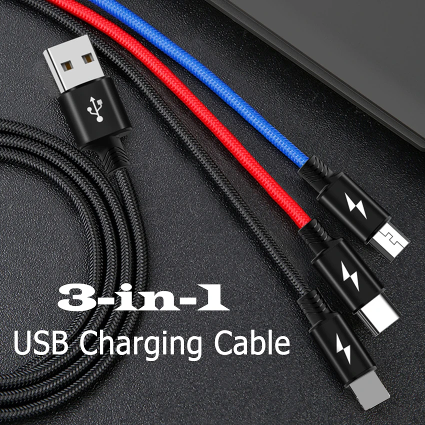

3 in 1 USB Cable Type C micro 8-pin 3 Color Charger Cable 1.8m Multi Function Charging Cable for iPhone Samsung Xiaomi Huawei LG