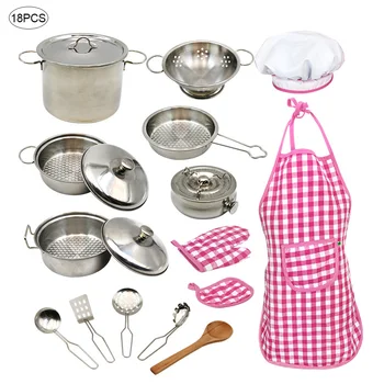 

18PCS/Set Pretend Play Kitchen Toys Chef Dress Up Clothes Kids Cooking Baking Tools Simulation Kitchen Toys Set Birthday Gifts
