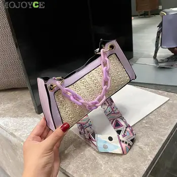 

Women Silk Scarf Handbag Purse Straw Woven Ladies Chain Totes Sling Shoulder Bag Youth Ladies Simple Versatile Bag