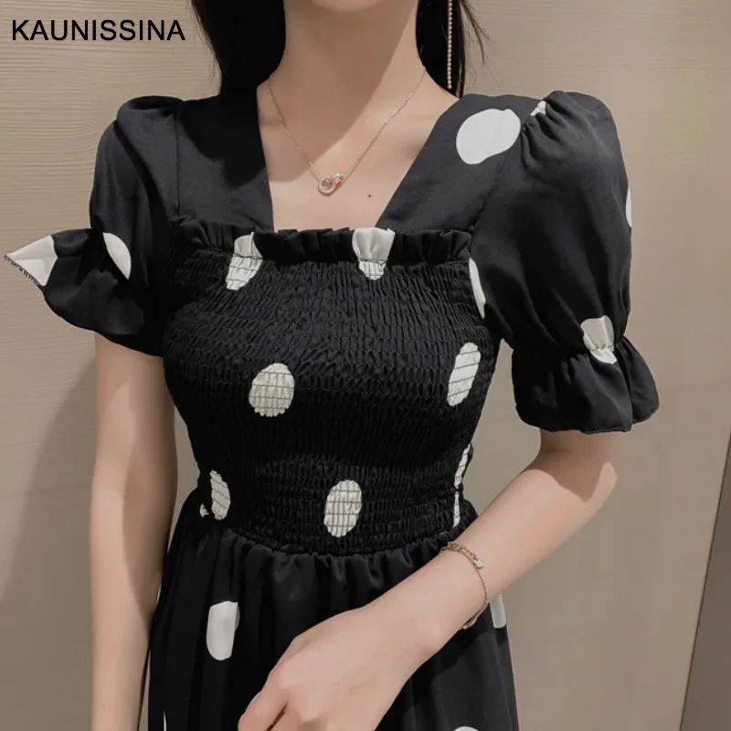 Коктейльные платья KAUNISSINA в горошек, вечерние платья с коротким рукавом, коктейльное платье в Корейском стиле