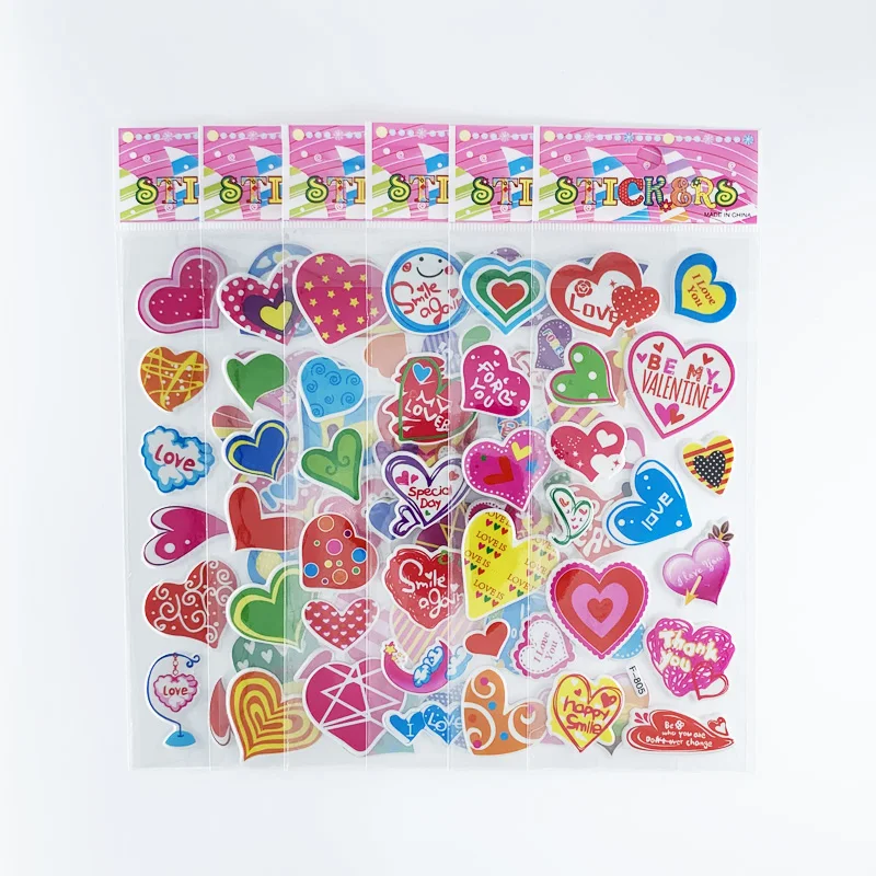 12 Sheets/pack Cute Love Hearts Shape Puffy Bubble Colorful Stickers  Notebook Decoration Kawaii Scrapbooking Sticker Toys Girls